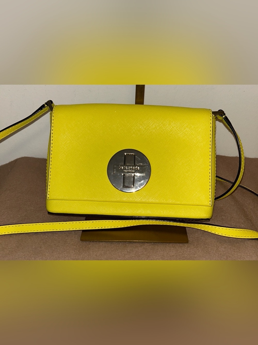 Kate Spade New York Highlighter Yellow Leather Turnlock Crossbody Bag